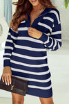 Cozy Blue Striped Sweater Dress for Women - Stylish Casual Fit Perfect for Cool Weather Outings and Everyday Wear