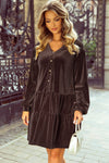 Elegant Women's Dark Brown Velvet V-Neck Shift Dress - Comfortable Fit for Special Occasions & Everyday Style