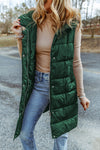Stylish Women's Green Hooded Long Quilted Vest Coat - Cozy Outerwear for Chic Fall and Winter Looks