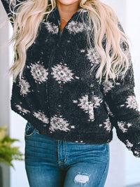 black-aztec-pattern-zipper-collared-sherpa-jacket
