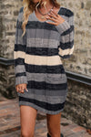 Stylish Women's Gray Striped Textured Knit V-Neck Bodycon Mini Dress for Comfortable Everyday Chic