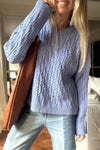 Chic Cozy Orchid Petal Drop Shoulder Cable Knit Sweater for Women - Stylish Round Neck for Effortless Fall Looks