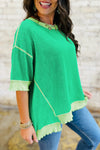 Women's Mint Green Women's Loose-Fit Twist Ribbed T-Shirt with Asymmetrical Hem – Chic Casual Top for Effortless Style