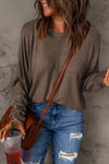 Trendy Women's Brown Long Sleeve Patchwork Top - Casual Chic for Everyday Comfort and Style
