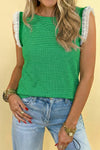 Women's Stylish Green Striped Casual Tank Top with Ruffle Trim - Summer Sleeveless Blouse for Everyday Comfort