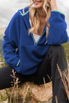 Cozy Women's Sky Blue Sherpa Half Zip Hoodie with Contrast Trim for Effortless Casual Chic