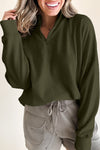 Cozy Women's Jungle Green Drop Shoulder Sweatshirt with Zipped Neck – Effortless Casual Style for Everyday Comfort