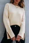 Cozy Women's Parchment Knit Sweater with Split Cuffs, Drop Shoulders, and Relaxed Fit for Effortless Style