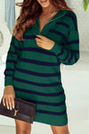Trendy Women's Green Striped Sweater Dress with Flattering Fit for Casual and Dressy Events - Perfect for Any Occasion!