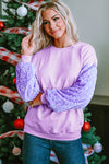 Chic Women's Orchid Petal Sequin Long Sleeve Pullover Top - Stylish Casual Wear for Effortless Elegance