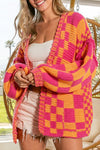 Cozy Women's Multicolor Checkered Knit Cardigan - Stylish Open Front Layer for Every Occasion and Effortless Chic