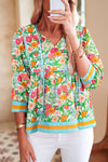 Elegant Women's Lightweight Green Floral Blouse - Perfect for Spring and Summer Casual Outings
