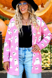 Bonbon Halloween Ghost Pattern Mid-length Knitted Cardigan