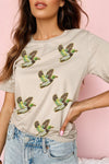 Women's Sparkling Sequin Graphic Tee - Trendy Casual Top with Comfortable Fit and Eye-Catching Design in Stylish Colors