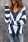 Cozy Women's Blue Striped Colorblock V-Neck Knit Sweater – Perfect for Casual Chic Looks and Everyday Comfort