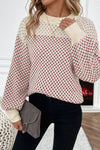 Chic Women's Red Lantern Sleeve Sweater with Stylish Contrast Patterns for Cozy Fall Fashion