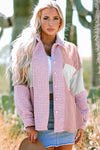 Trendy Women's Pink Houndstooth Patchwork Shacket - Relaxed Fit for Effortless Casual Chic Style