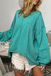 Seafoam Green Oversized Sweatshirt with Exposed Stitching