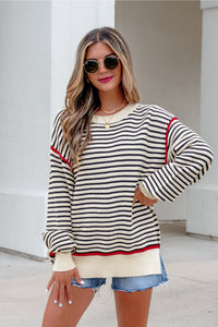 Chic Women's Cozy Knit Pullover Sweater in Soft Beige - Casual Fall & Winter Essential for Everyday Comfort