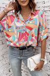 Trendy Women's Multicolor Abstract Print Loose Fit Shirt with Half Puff Sleeves for Comfortable Summer Style