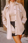 Women's Casual Parchment Shacket with Flap Pockets and Rounded Hem - Effortless Button-Up Style for Everyday Wear