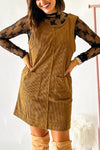 Stylish Women's Sleeveless A-Line Corduroy Dress in Trendy Earthy Tones - Perfect for Casual Outings and Everyday Wear