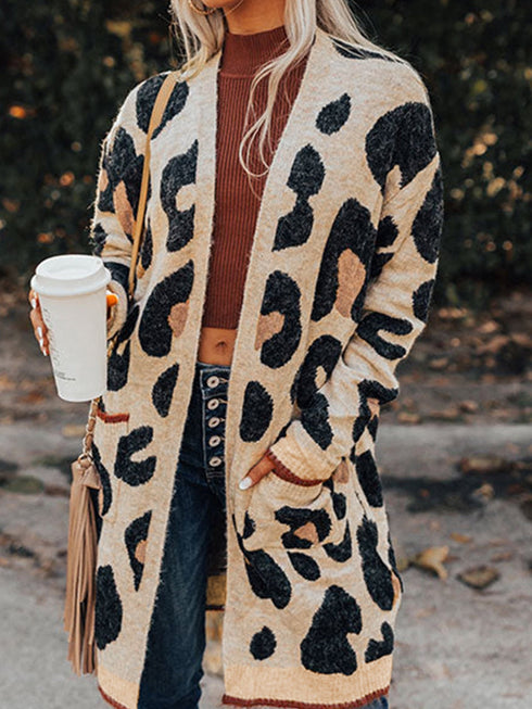 Leopard Print Knit Midi Cardigan