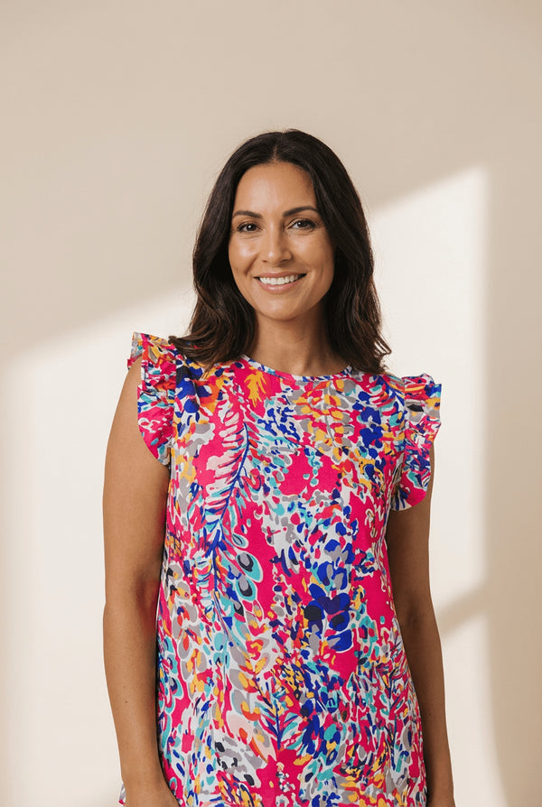 Women's Abstract Floral Ruffle Sleeve Summer Blouse