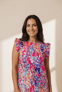 Women's Abstract Floral Ruffle Sleeve Summer Blouse