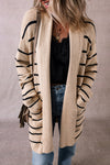 Chic Women's Black Stripe Open Cardigan with Shawl Neckline and Pockets - Cozy Layering Essential for Every Occasion