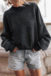 Cozy Women's Black Drop Shoulder Crew Neck Sweatshirt - Effortless Casual Pullover for Ultimate Comfort and Style