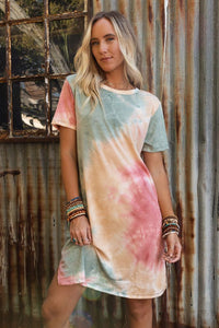 loose-printed-short-sleeve-zippered-v-neck-dress