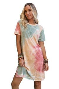 loose-printed-short-sleeve-zippered-v-neck-dress