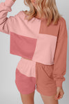 Women's Peach Colorblock Long Sleeve Shorts Set - Trendy Casual Summer Outfit for Comfort and Adventure