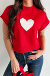 Women's Trendy Fiery Red Heart Graphic Cropped Sweater - Casual Short Sleeve Top for Valentine's Day Chic Style