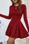Elegant Women's Red Dahlia Long Sleeve Fit-and-Flare Mini Dress - Perfect for Casual Spring & Summer Events