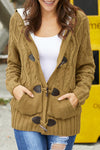 Women's Stylish Knit Cardigan - Cozy Fur Hooded Sweater with Horn Buttons for Cold Weather Fashion
