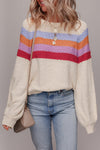 Cozy Women's Striped Color Block Sweater in Soft Knit for Effortless Casual Layering and Stylish Comfort