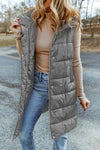 Women's Stylish Dark Grey Hooded Quilted Long Vest Coat - Cozy Winter Outerwear for Ultimate Warmth and Comfort