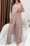 Effortlessly Stylish Women's 3-Piece Lounge Set: Soft Slim T-Shirt, Comfy Pants & Open Duster in Elegant Pastel Colors