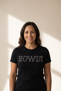 Women's HOWDY Black Rhinestone Embellished Slim Fit Tee