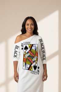 women's black queen playing card print dress made for easy styling and wardrobe coordination, with premium-like structure and finish. with practical