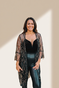 Women's Black Sequin Sheer Long Sleeve Open Front Kimono