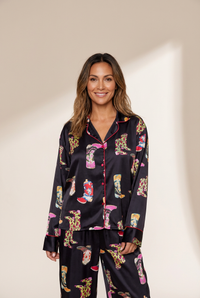 Women's Cowgirl Chic Satin Pajama Set with Western Print