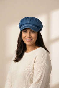 Classic Indigo Denim Baker Boy Hat with Eight-Panel Crown with practical styling and dependable silhouette control.