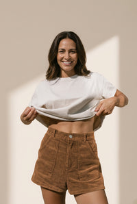 Women's High-Waist Cotton Corduroy Shorts in Russet Brown