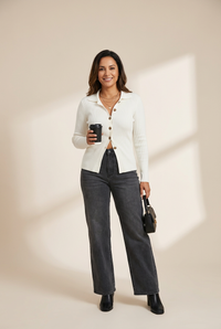 Women's Ribbed Knit Button Detail Jacket in Bone White made for easy styling and wardrobe coordination, with premium-like structure and finish.