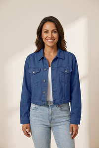 Women's Classic Cropped Denim Jacket with Utility Pockets made for easy styling and wardrobe coordination, with premium-like structure and finish.