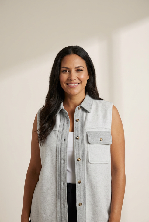 Button-Down Denim Vest made for easy styling and wardrobe coordination, with premium-like structure and finish