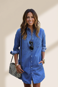 Women's Relaxed Cotton-Blend Denim Button-Down Shirt Dress